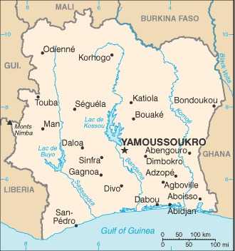 Map of Cote d'Ivoire