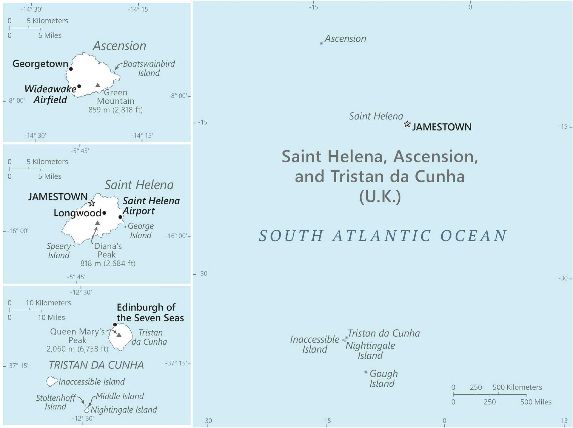 Map of Saint Helena, Ascension, and Tristan da Cunha