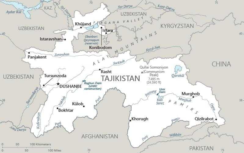 Map of Tajikistan